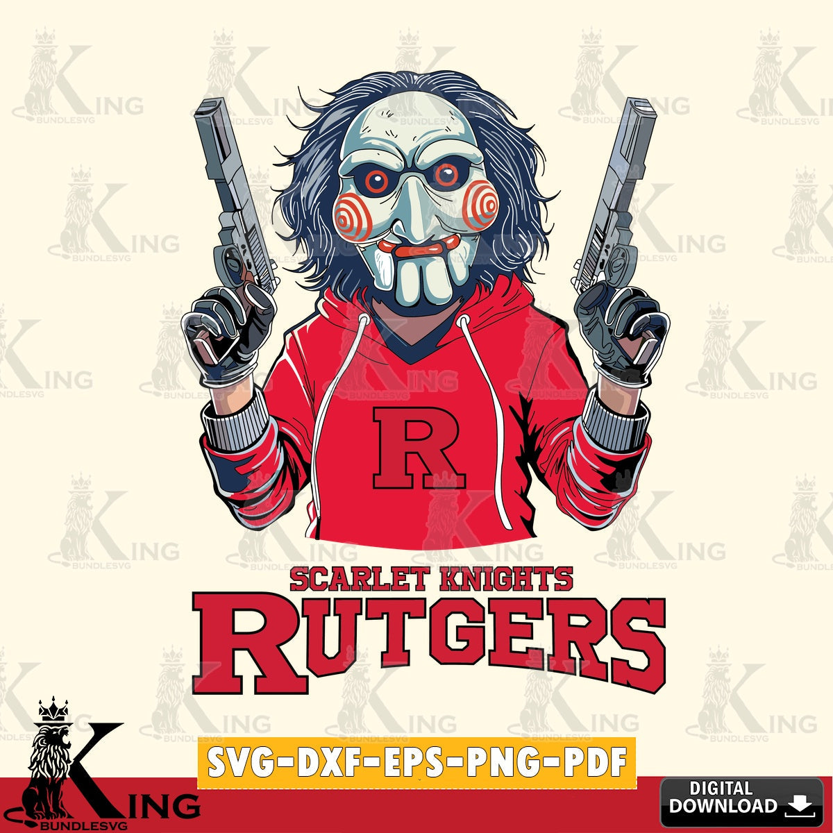 Artistic drawing of Rutgers Scarlet Knights Jigsaw Billy Football, a vector illustration for POD merchandise and apparel