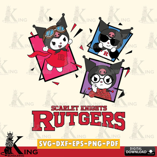 Rutgers Scarlet Knights Kuromi Action Football SVG file, Cricut, Cut file  , Digital Download , Instant Download, Sanrio svg, Clipart