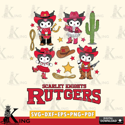 Rutgers Scarlet Knights Kuromi Cowboy Western SVG file, Cricut, Cut file  , Digital Download , Instant Download, Sanrio svg, Clipart