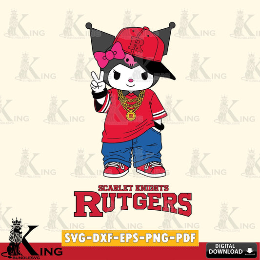 Rutgers Scarlet Knights Kuromi Streetwear Style SVG file, Cricut, Cut file  , Digital Download , Instant Download, Sanrio svg, Clipart