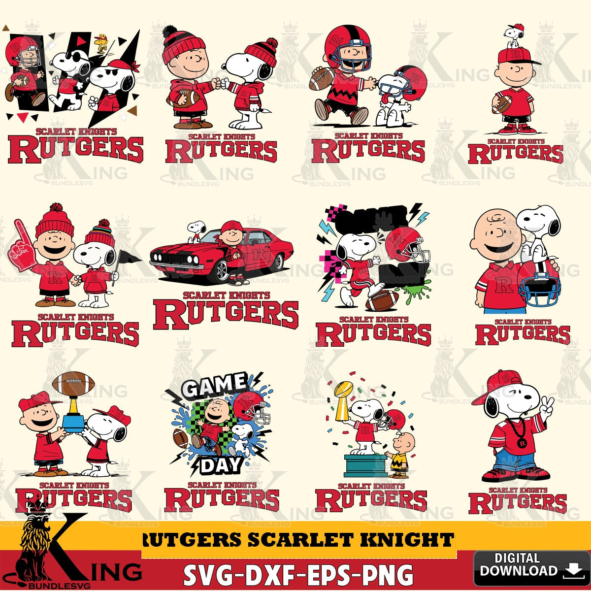 Rutgers Scarlet Knights Peanuts Football NCAA Bundle SVG, Cricut, Cut file  , Digital Download , Instant Download, Peanuts svg, NCAA svg, Football svg, Sport svg