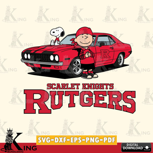 Rutgers Scarlet Knights Peanuts Muscle Car SVG, Cricut, Cut file  , Digital Download , Instant Download, Peanuts svg, NCAA svg, Football svg, Sport svg