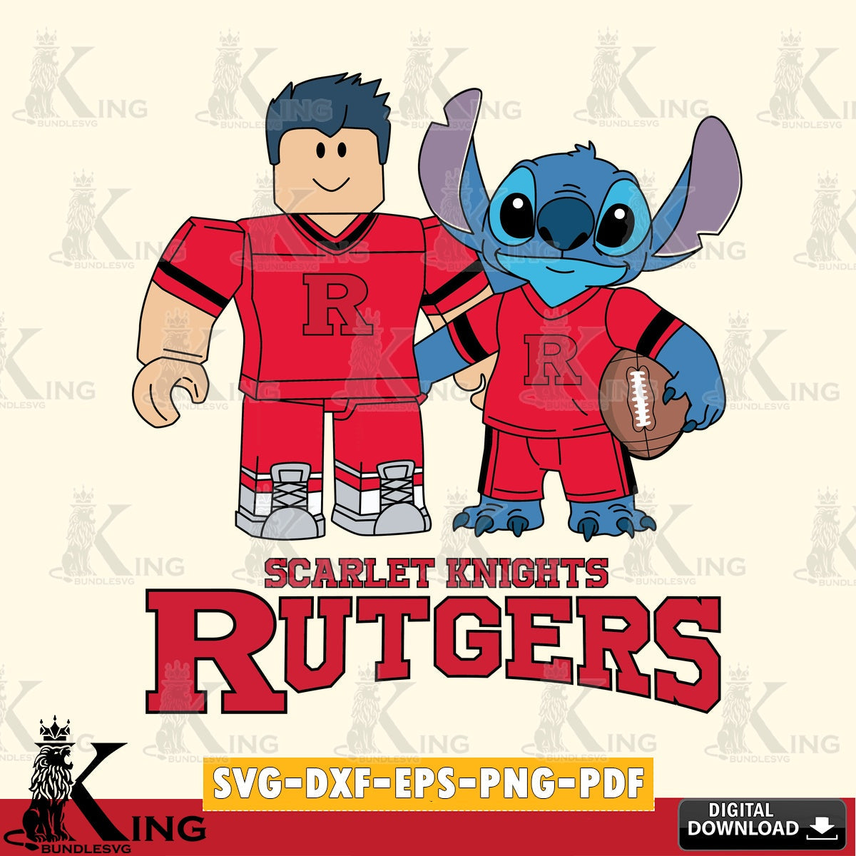 Rutgers Scarlet Knights Roblox & Stitch Football SVG file , NCAA Cricut,  File cut , Digital Download , PDF File