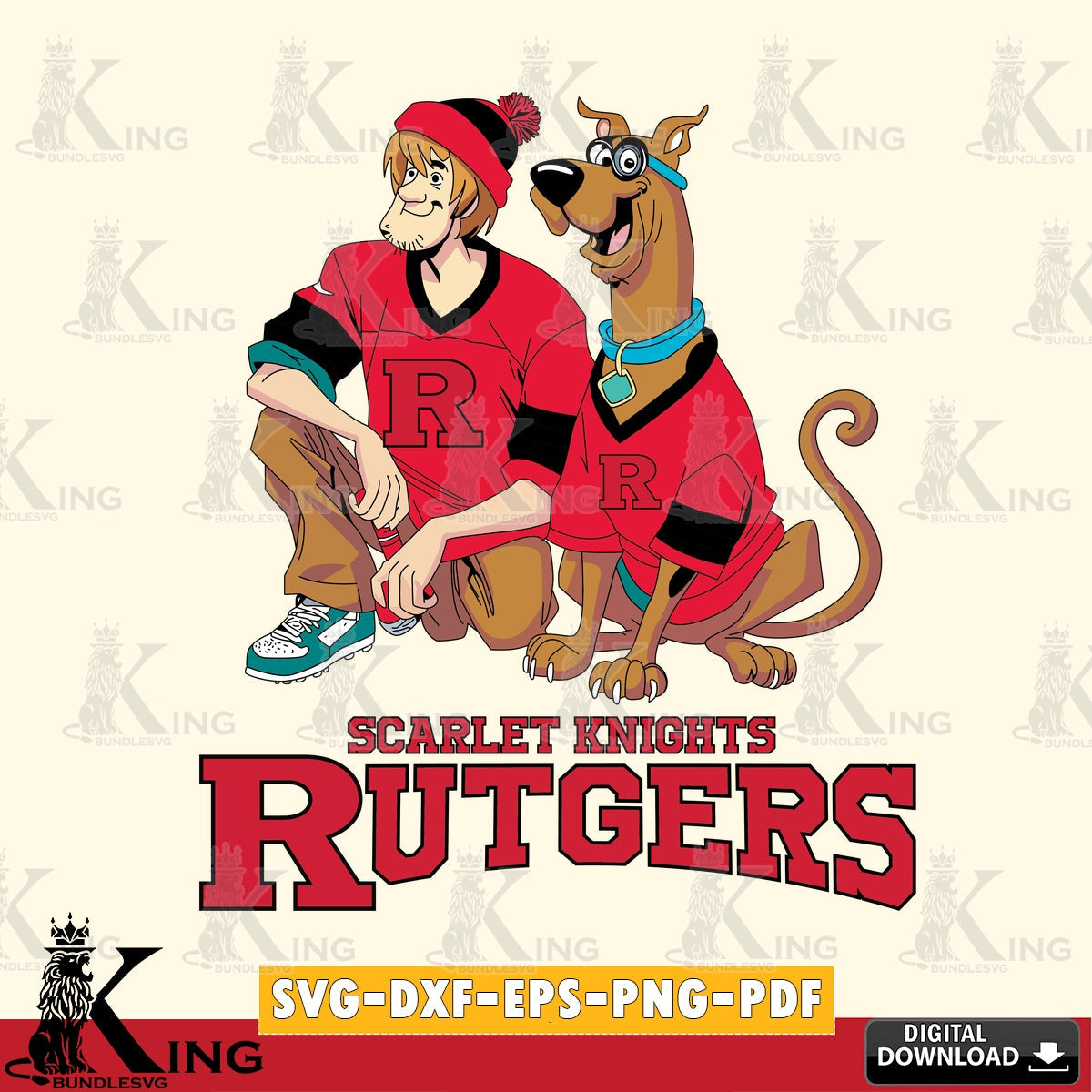 Custom design featuring Rutgers Scarlet Knights, Shaggy and Scooby Doo football, printable vector design for sublimation and