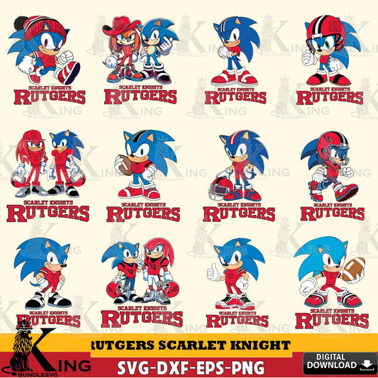 Ultimate set containing Rutgers Scarlet Knights Sonic & Knuckles NCAA Football Bundle vector illustration for POD merchandise and