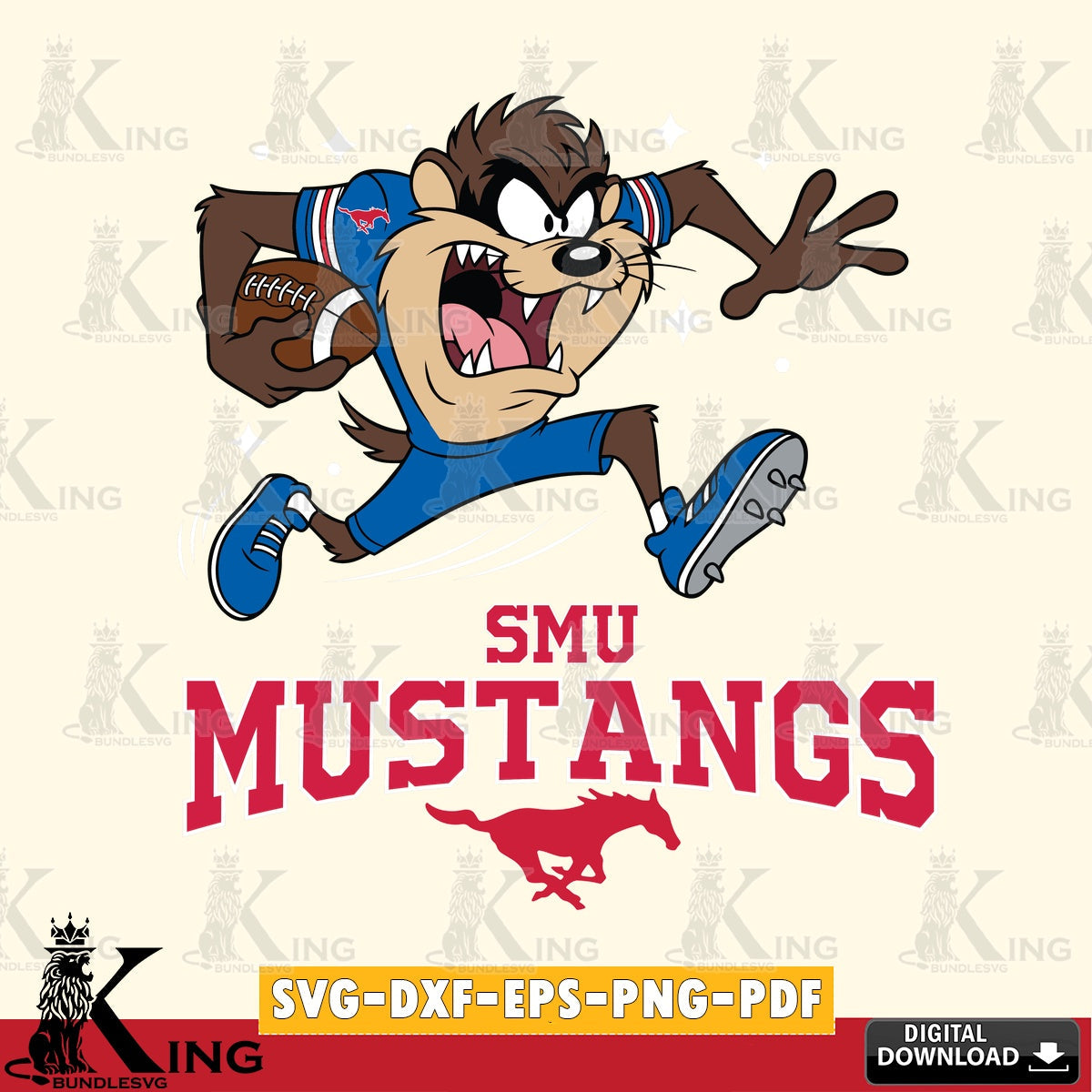SMU Mustangs Angry Taz Football SVG file, Cut file  , Digital Download , Instant Download, Taz svg, NCAA svg