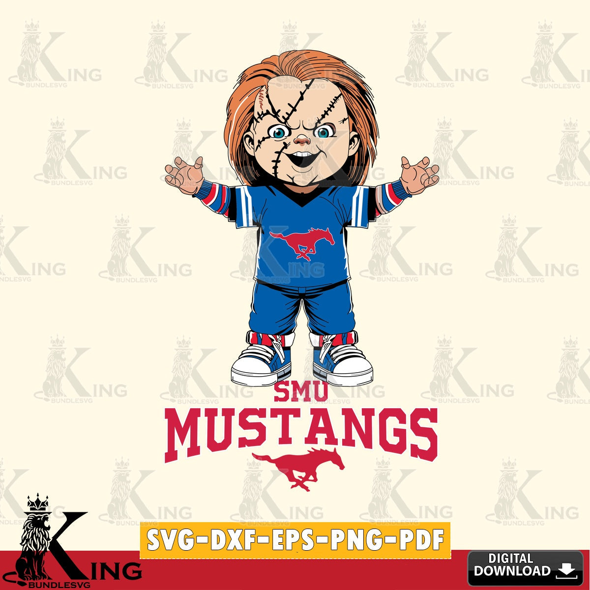 Printable art of SMU Mustangs Chucky Football, NCAA crafting file for iron-on transfer and vinyl decals.