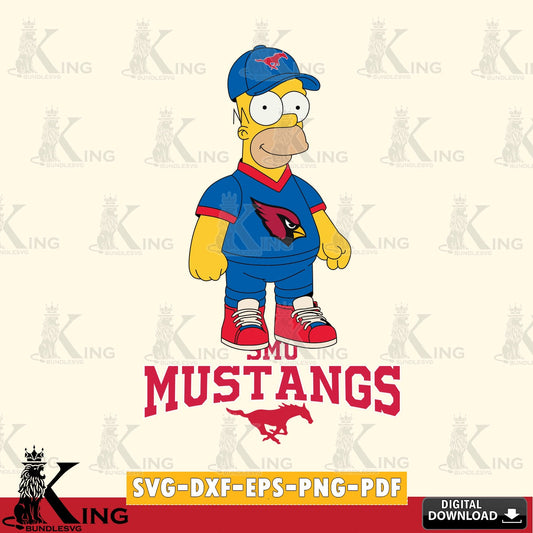 High-quality graphic of SMU Mustangs Homer Simpson playing football, versatile clip art for stickers, decals, and mugs.