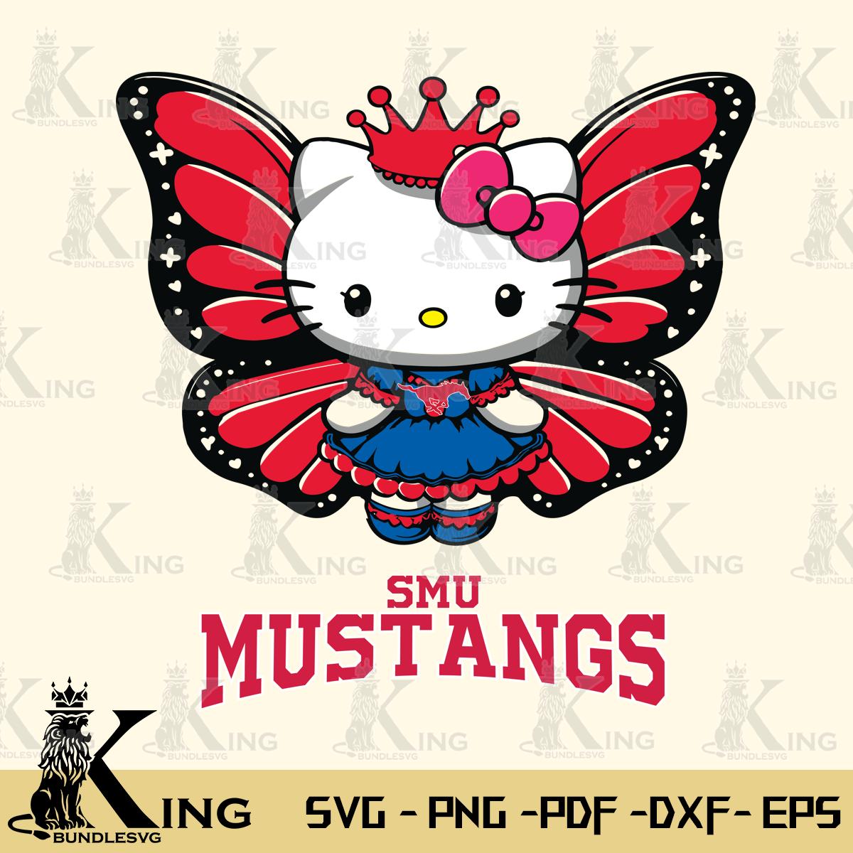 SMU Mustangs Kitty Wings & Flowers Svg Eps Dxf Png File, Digital Download