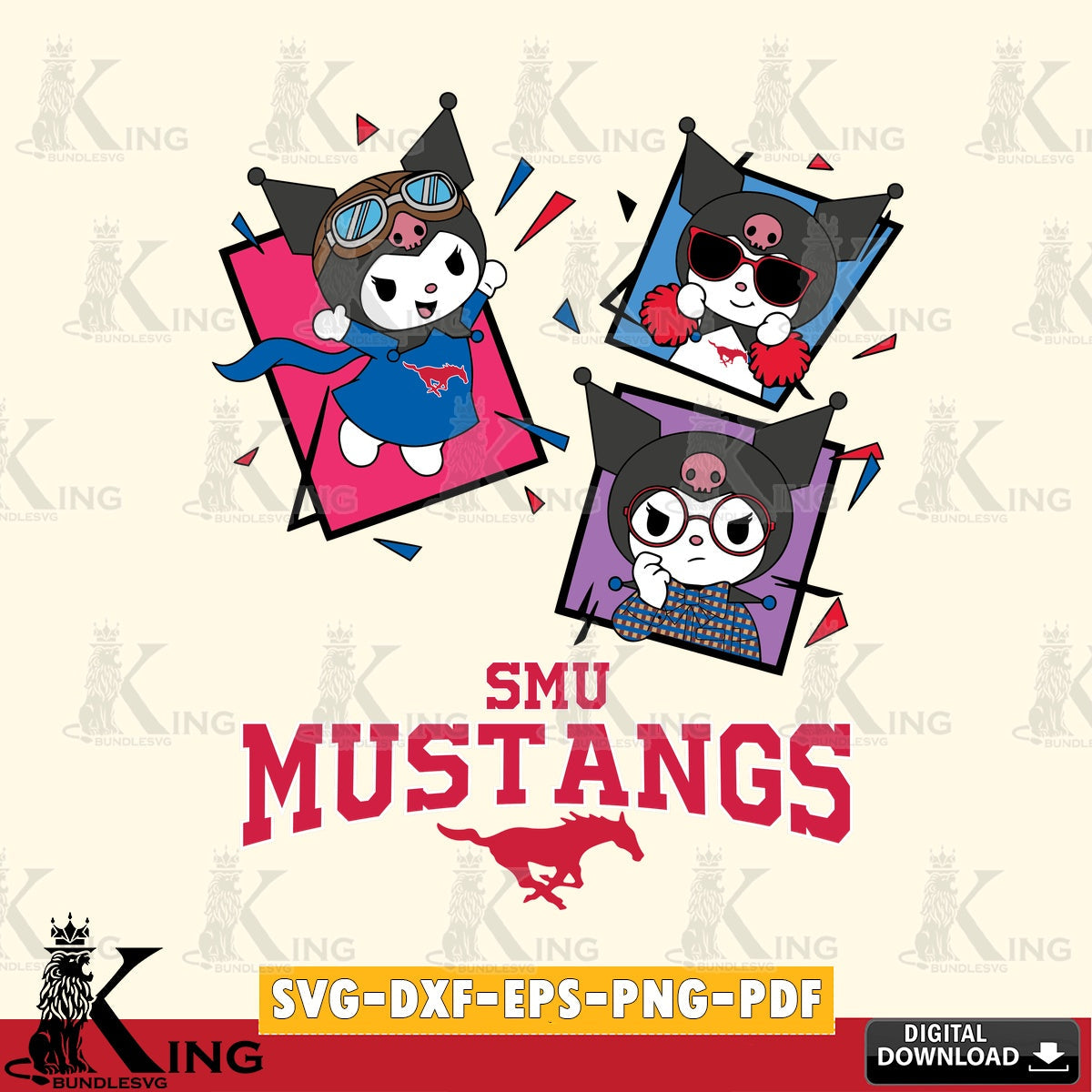 SMU Mustangs Kuromi Action Football SVG file, Cricut, Cut file  , Digital Download , Instant Download, Sanrio svg, Clipart