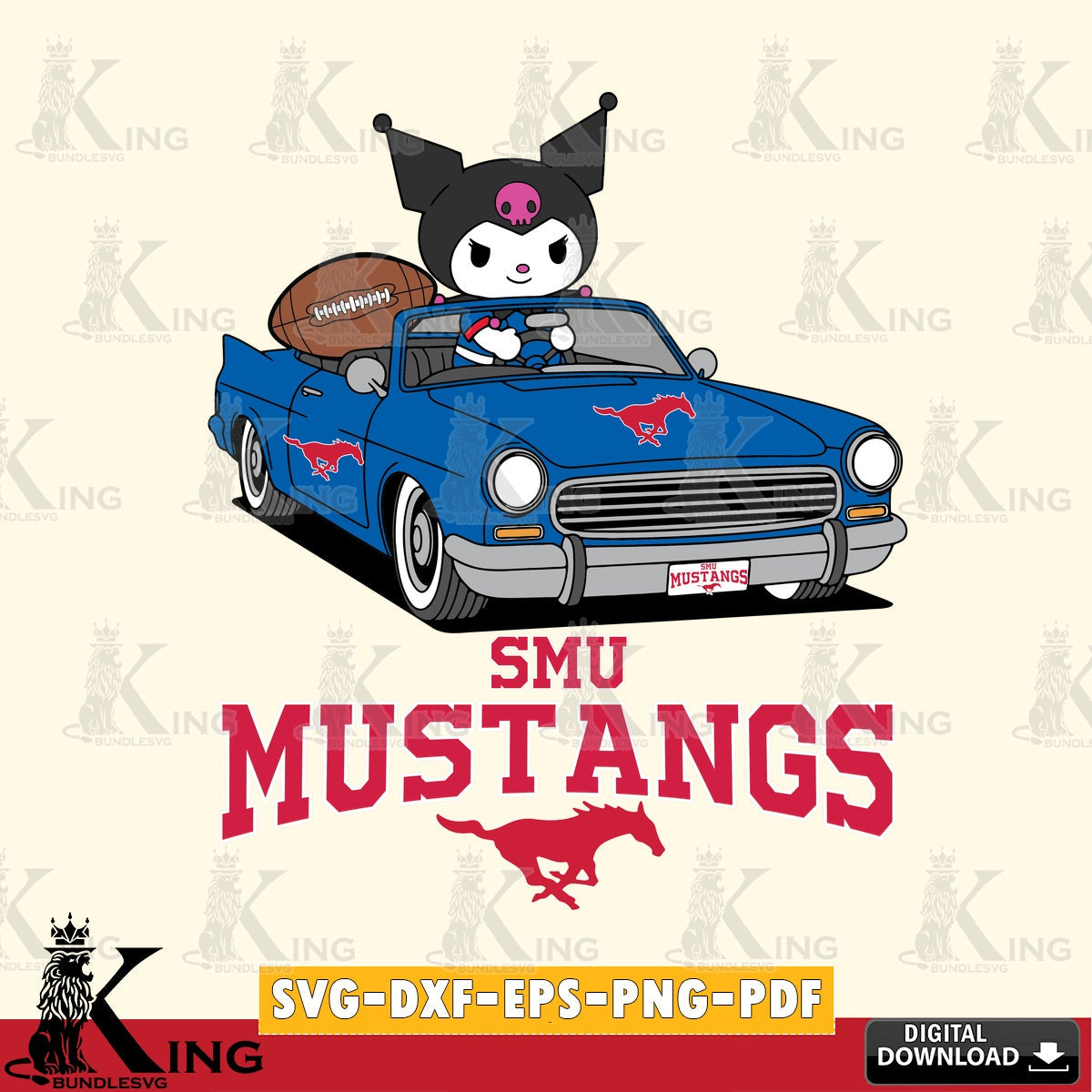 SMU Mustangs Kuromi Car Football Game SVG file, Cricut, Cut file  , Digital Download , Instant Download, Sanrio svg, Clipart
