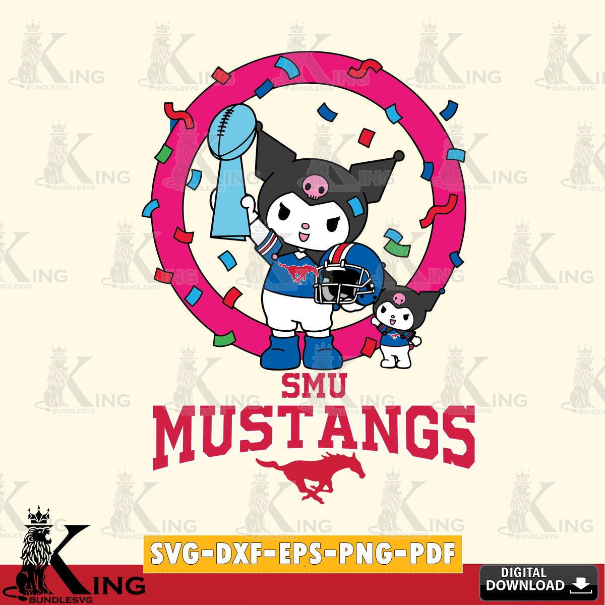 SMU Mustangs Kuromi Football Champion SVG file, Cricut, Cut file  , Digital Download , Instant Download, Sanrio svg, Clipart