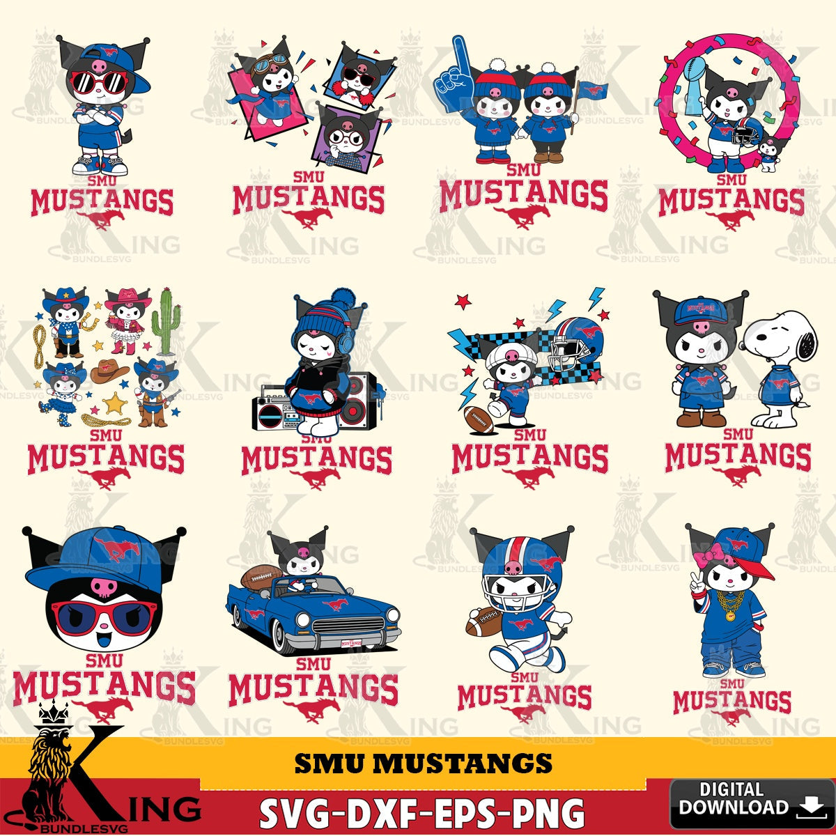 SMU Mustangs Kuromi Football Jersey NCAA Bundle SVG file, Cricut, Cut file  , Digital Download , Instant Download, Sanrio svg, Clipart
