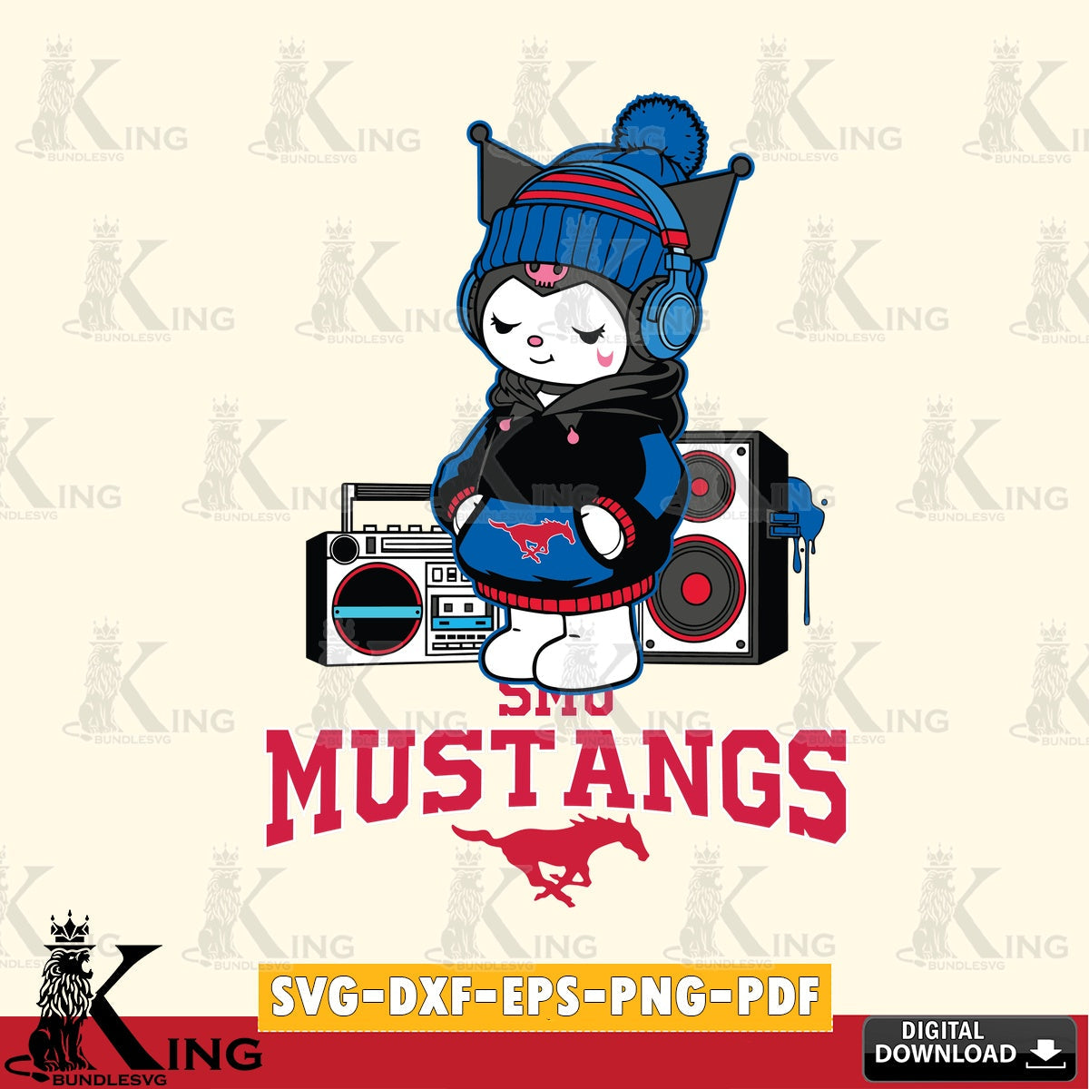 SMU Mustangs Kuromi Football Music SVG file, Cricut, Cut file  , Digital Download , Instant Download, Sanrio svg, Clipart