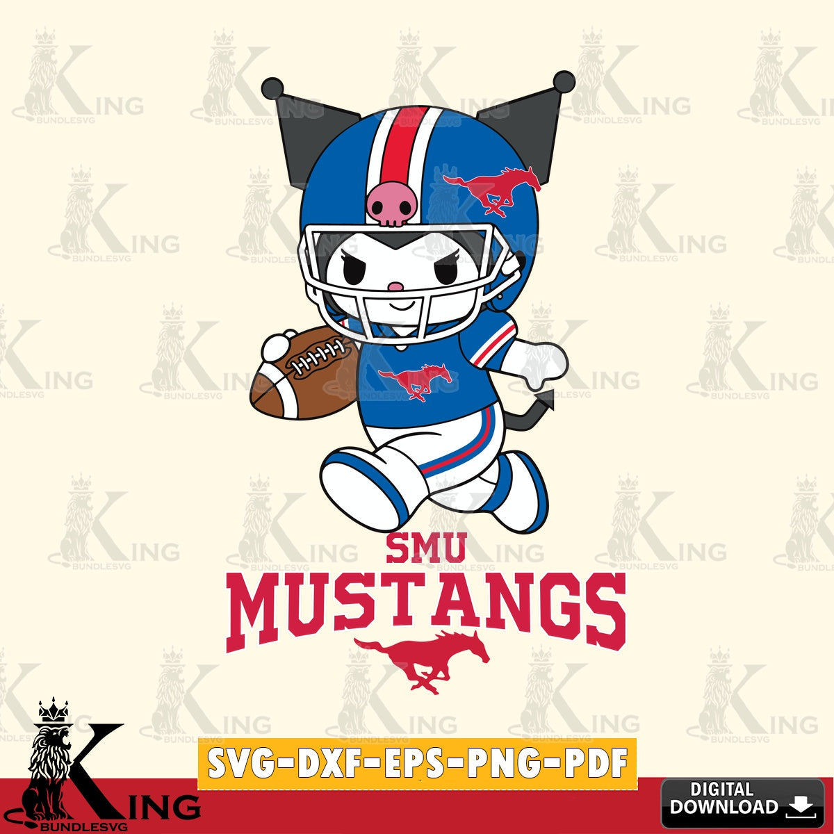 SMU Mustangs Kuromi Football Run SVG file, Cricut, Cut file  , Digital Download , Instant Download, Sanrio svg, Clipart
