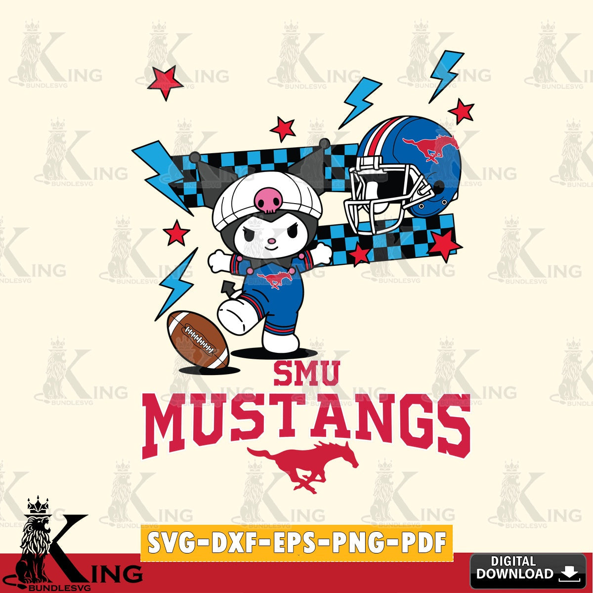 SMU Mustangs Kuromi Game Day SVG file, Cricut, Cut file  , Digital Download , Instant Download, Sanrio svg, Clipart