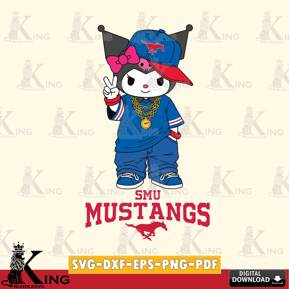 SMU Mustangs Kuromi Streetwear Style SVG file, Cricut, Cut file  , Digital Download , Instant Download, Sanrio svg, Clipart