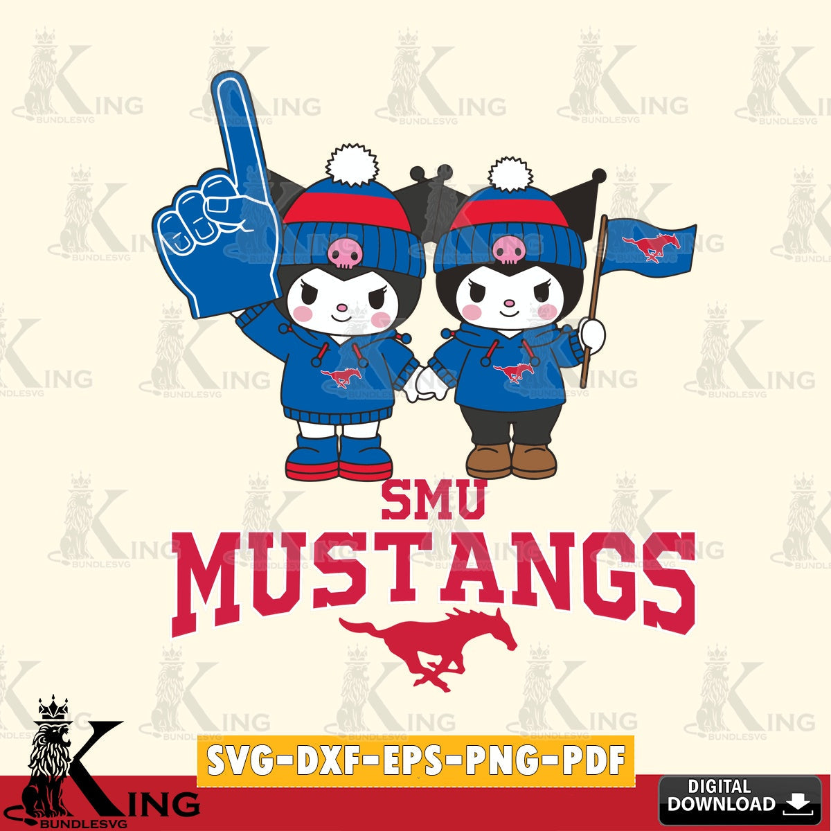 SMU Mustangs Kuromi rugby Fan SVG file, Cricut, Cut file  , Digital Download , Instant Download, Sanrio svg, Clipart