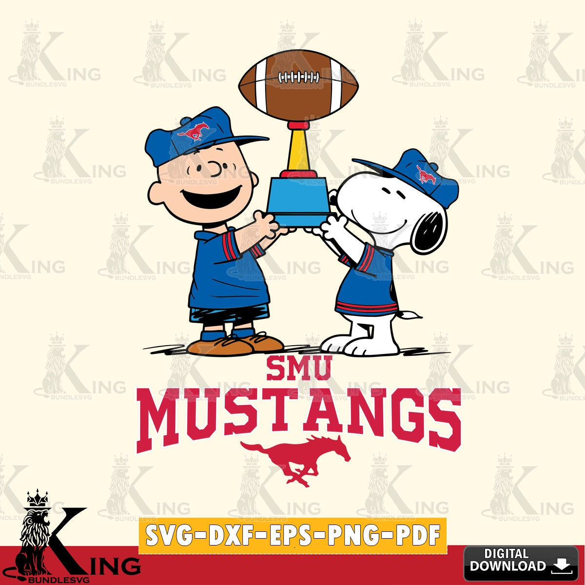 SMU Mustangs Peanuts Football Trophy SVG, Cricut, Cut file  , Digital Download , Instant Download, Peanuts svg, NCAA svg, Football svg, Sport svg