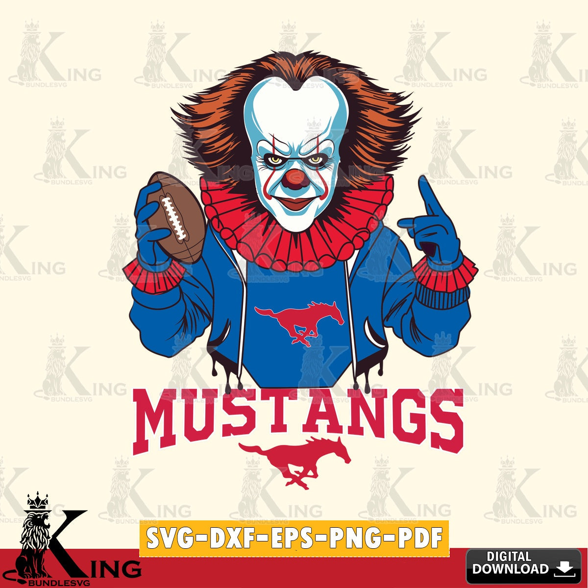 Vector design showing SMU Mustangs Pennywise Player Football, NCAA vector art for engraving, cutting, and printing