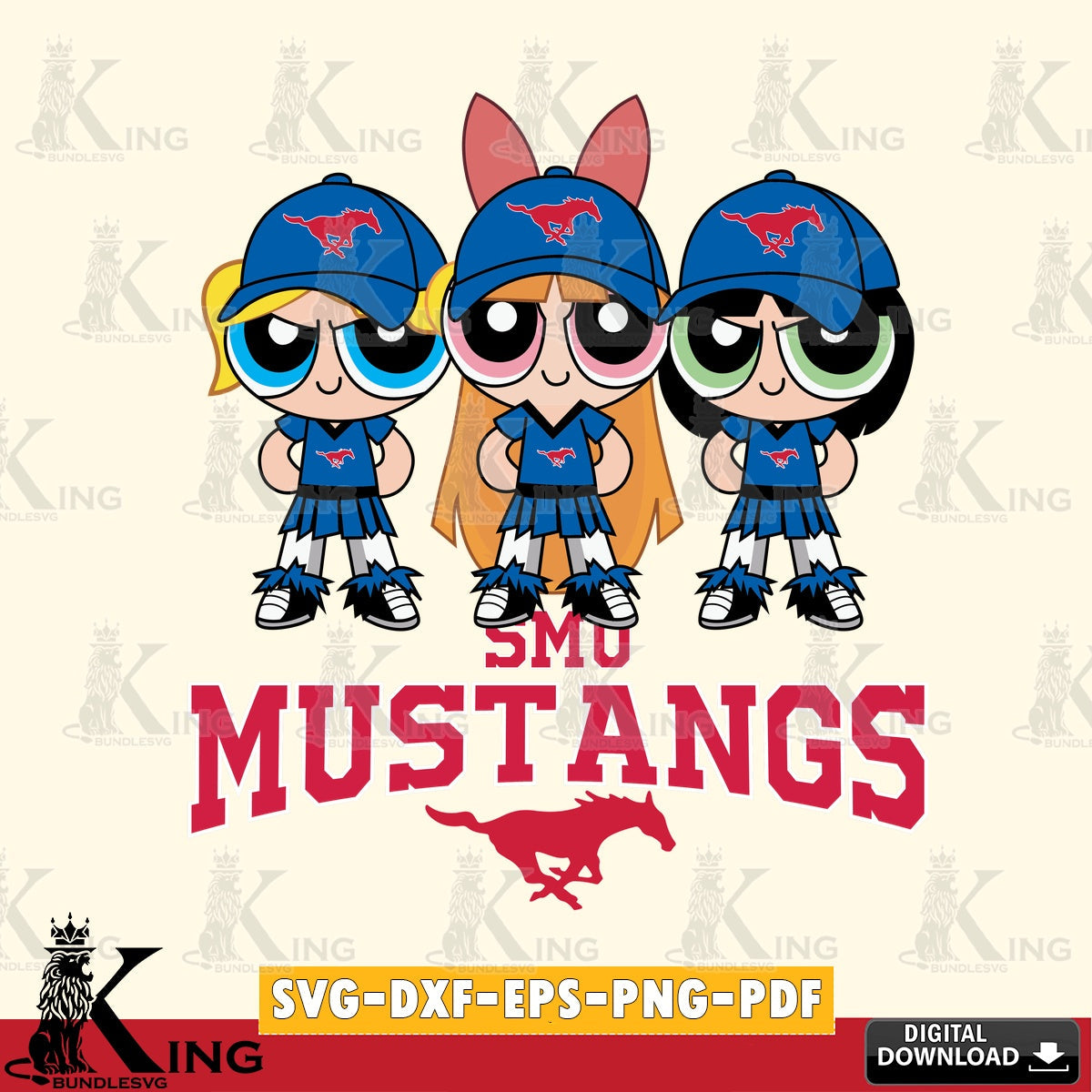Vector design showing SMU Mustangs PowerPuff Girls football, a versatile clip art for stickers, decals, and mugs