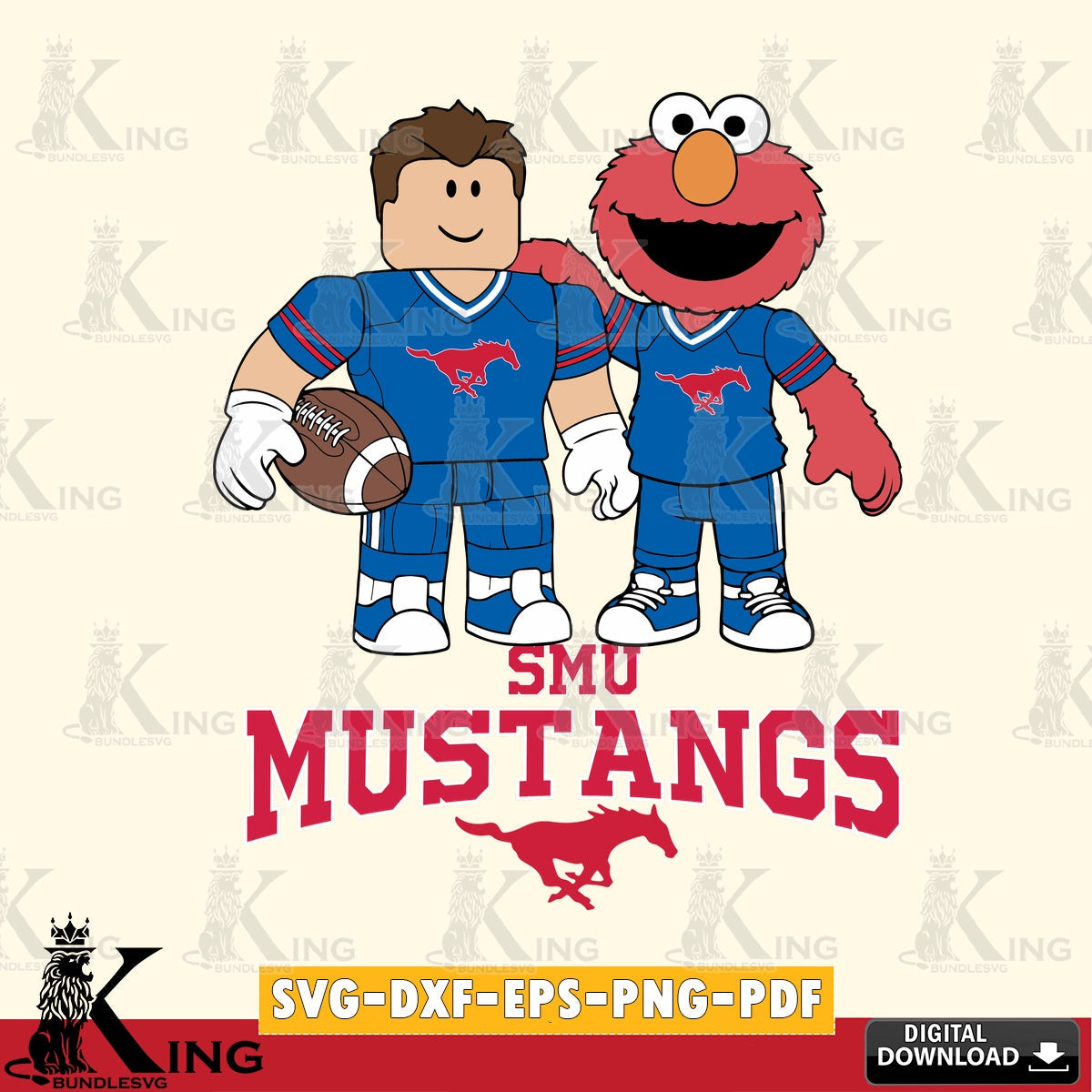SMU Mustangs Roblox & Elmo Football SVG file , NCAA Cricut,  File cut , Digital Download , PDF File