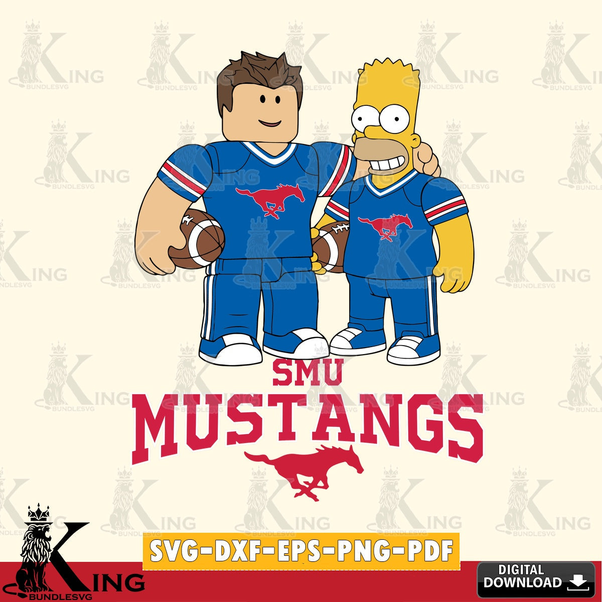 SMU Mustangs Roblox & Homer Simpson Football SVG file , NCAA Cricut,  File cut , Digital Download , PDF File