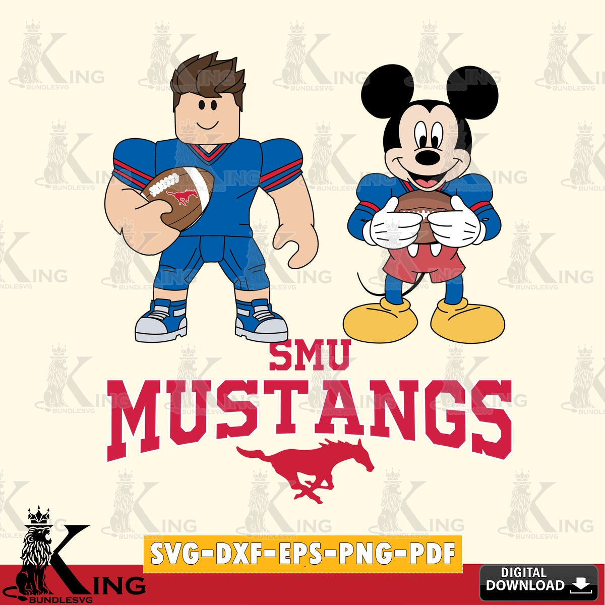 SMU Mustangs Roblox & Mickey Football SVG file , NCAA Cricut,  File cut , Digital Download , PDF File