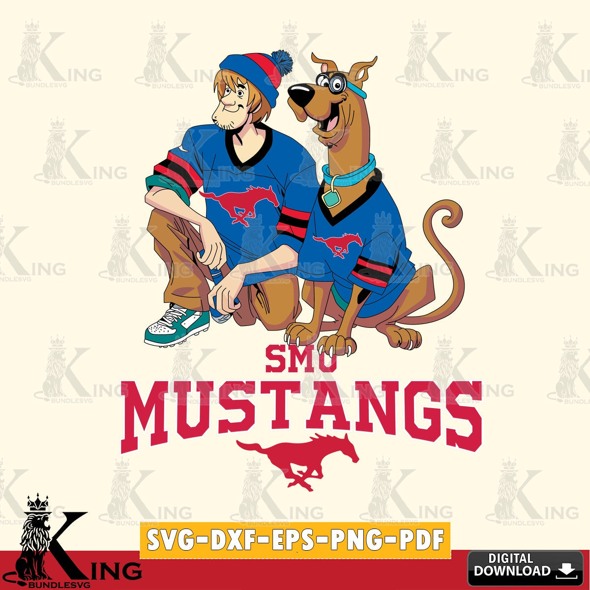 Beautiful illustration of SMU Mustangs Shaggy and Scooby Doo football, SVG cut file for personalized gifts and laser projects