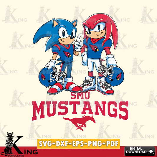 Hand-drawn style art of SMU Mustangs Sonic and Knuckles Football digital download for Cricut Maker and paper crafts.