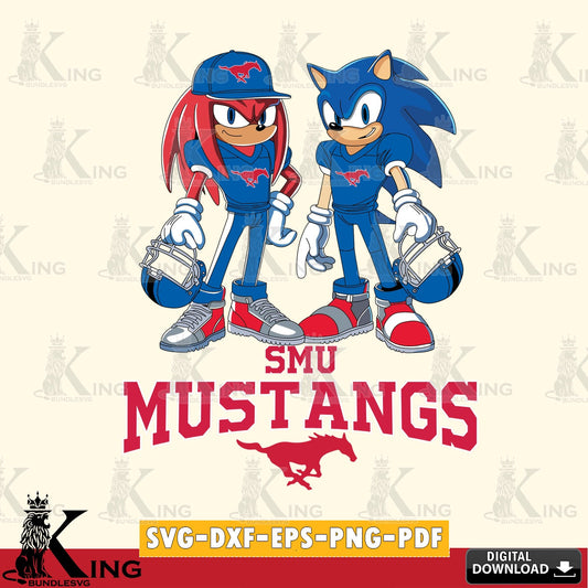 Modern graphic depicting SMU Mustangs Sonic And Knuckles player football, a digital clipart compatible with laser engraving and