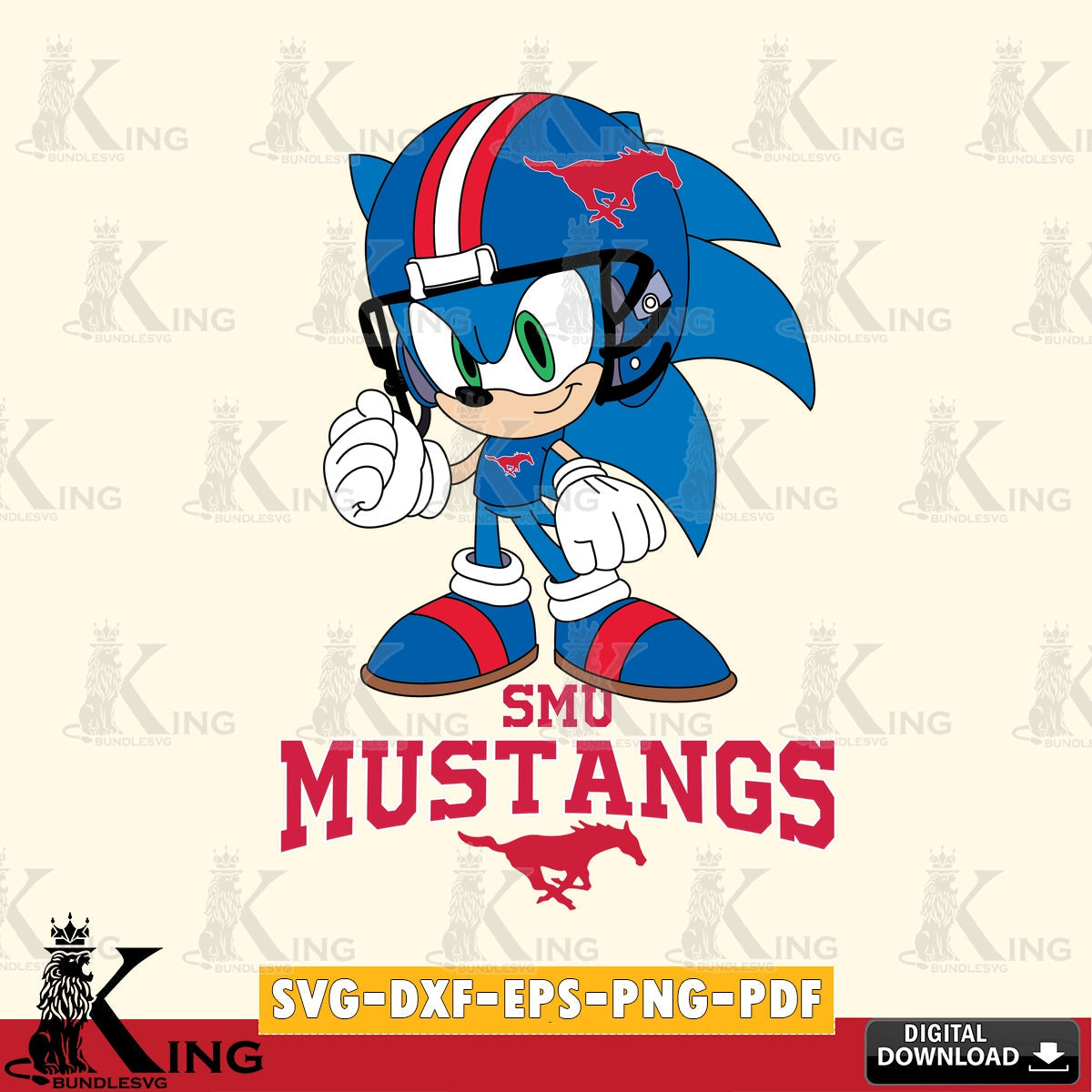 Vector design showing SMU Mustangs Sonic Football Mascot, versatile clip art for stickers, decals, and mugs.