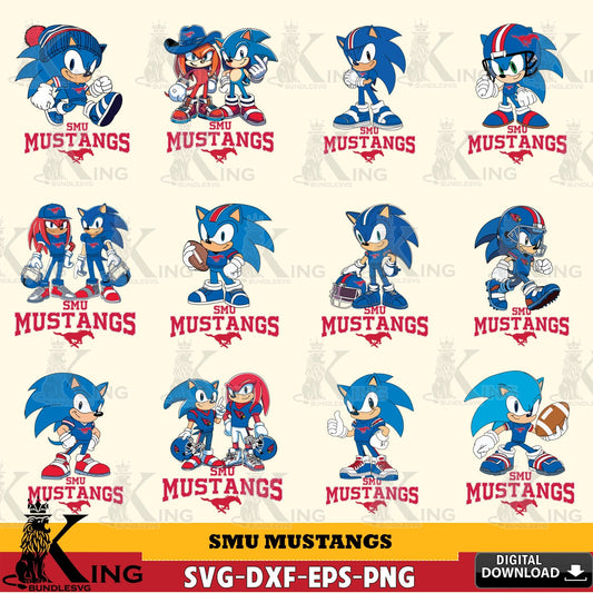 Ultimate set containing SMU Mustangs Sonic & Knuckles NCAA Football Bundle digital clipart compatible with laser engraving and