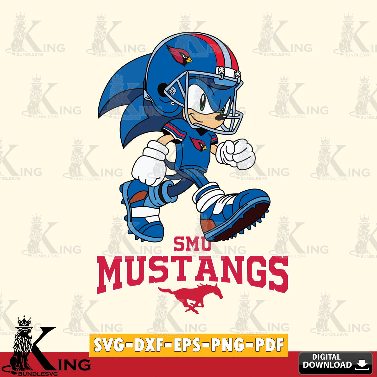 Hand-drawn style art of SMU Mustangs Sonic Ready Football, a cut file ideal for vinyl projects and T-shirt printing