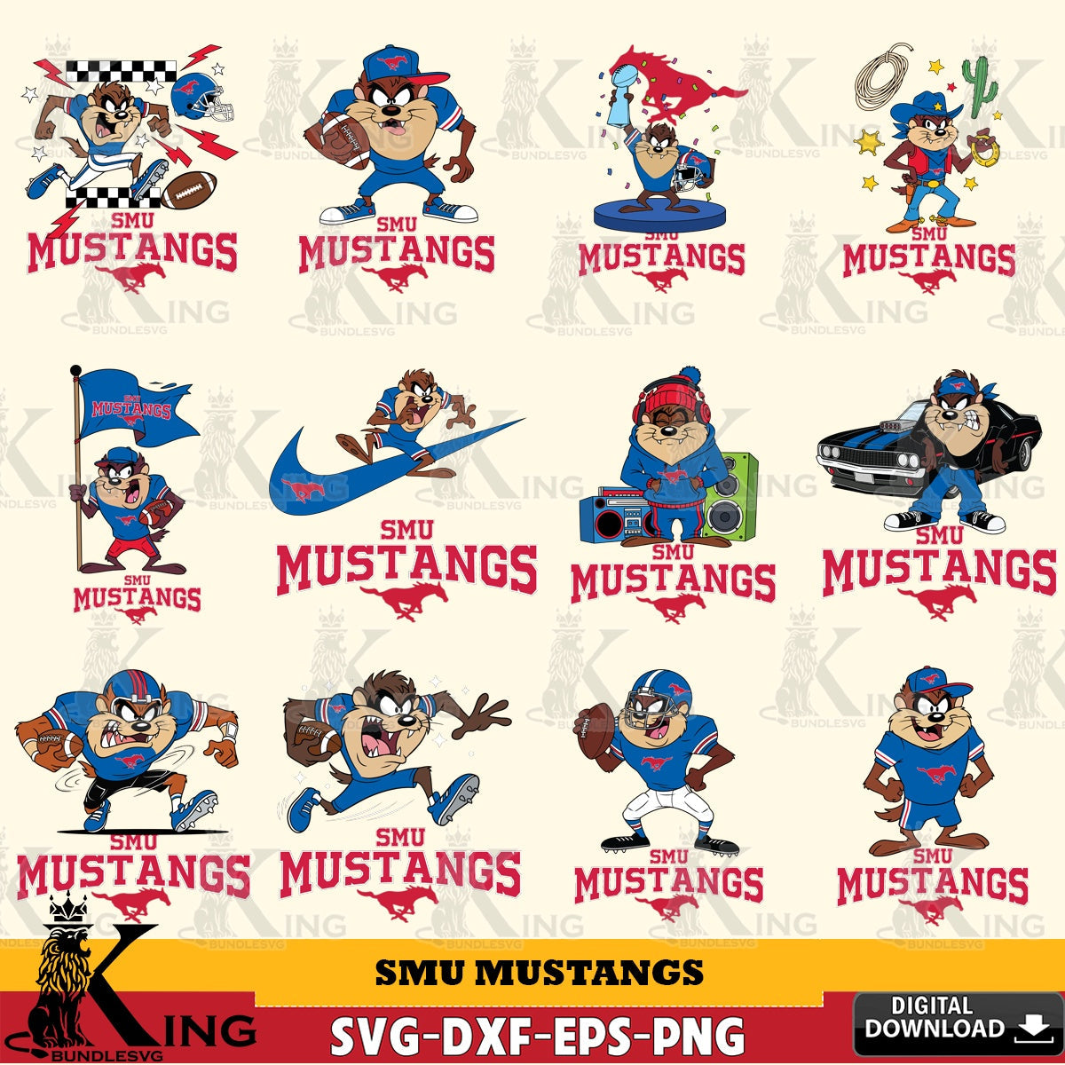 SMU Mustangs Taz Football NCAA Bundle SVG file, Cut file  , Digital Download , Instant Download, Taz svg, NCAA svg