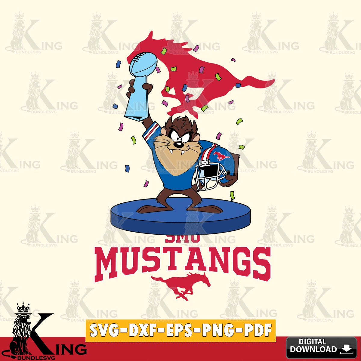 SMU Mustangs Taz Trophy Podium SVG file, Cut file  , Digital Download , Instant Download, Taz svg, NCAA svg