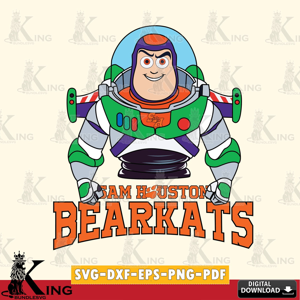 Digital download featuring Sam Houston Bearkats Buzz Lightyear football NCAA cut file, a digital download for Cricut Maker and