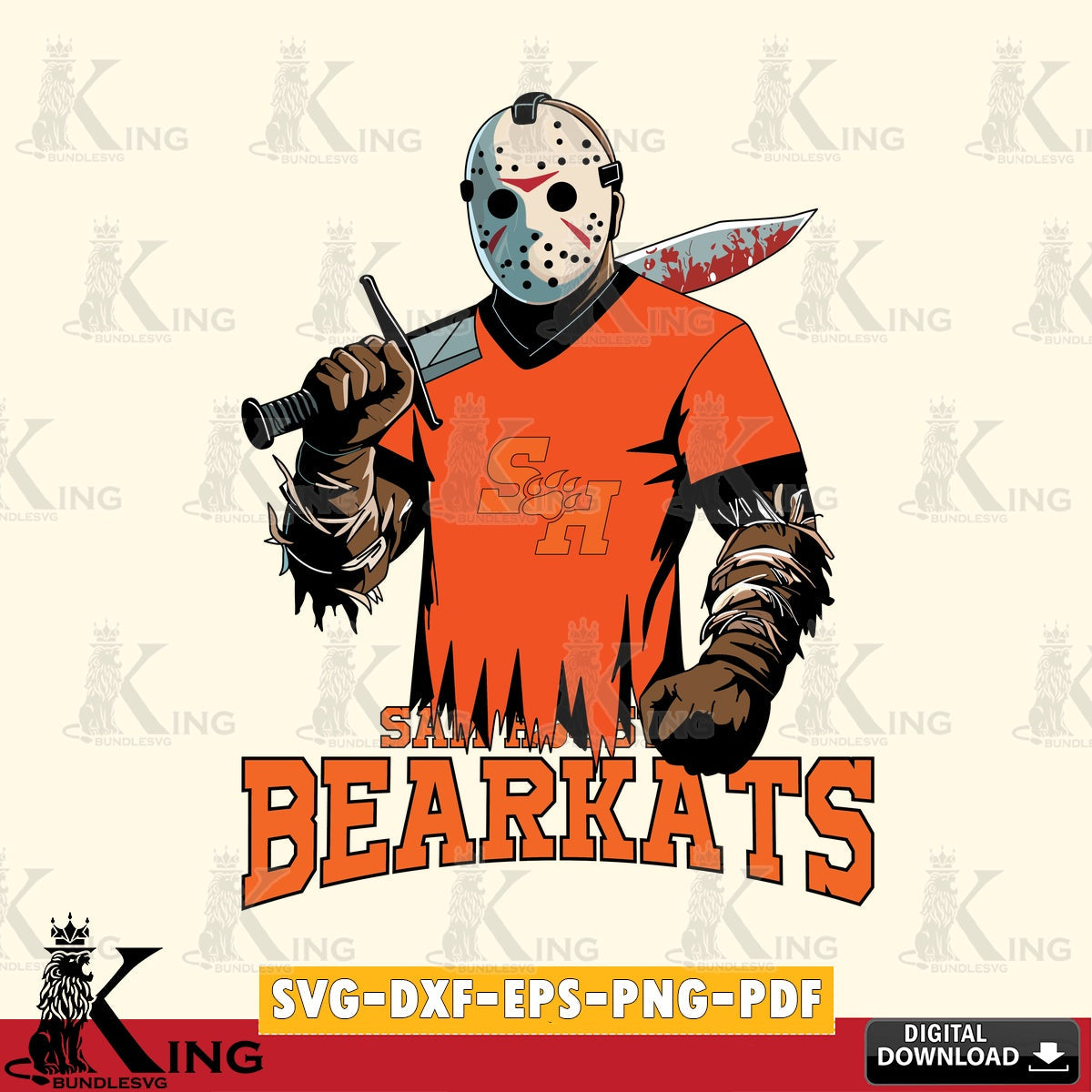 Detailed illustration of Sam Houston Bearkats Jason Voorhees Football, SVG cut file for personalized gifts and laser projects