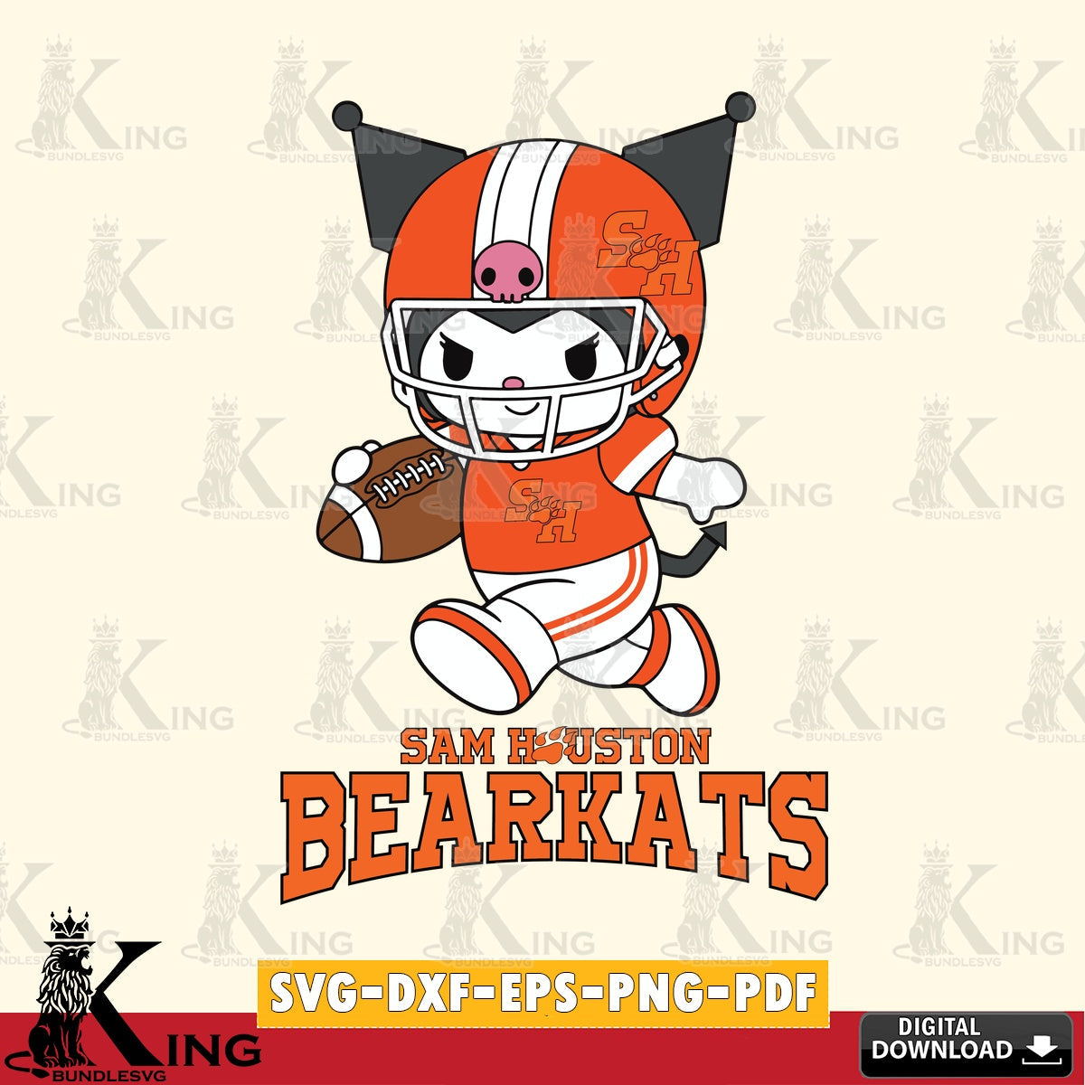 Sam Houston Bearkats Kuromi Football Run SVG file, Cricut, Cut file  , Digital Download , Instant Download, Sanrio svg, Clipart