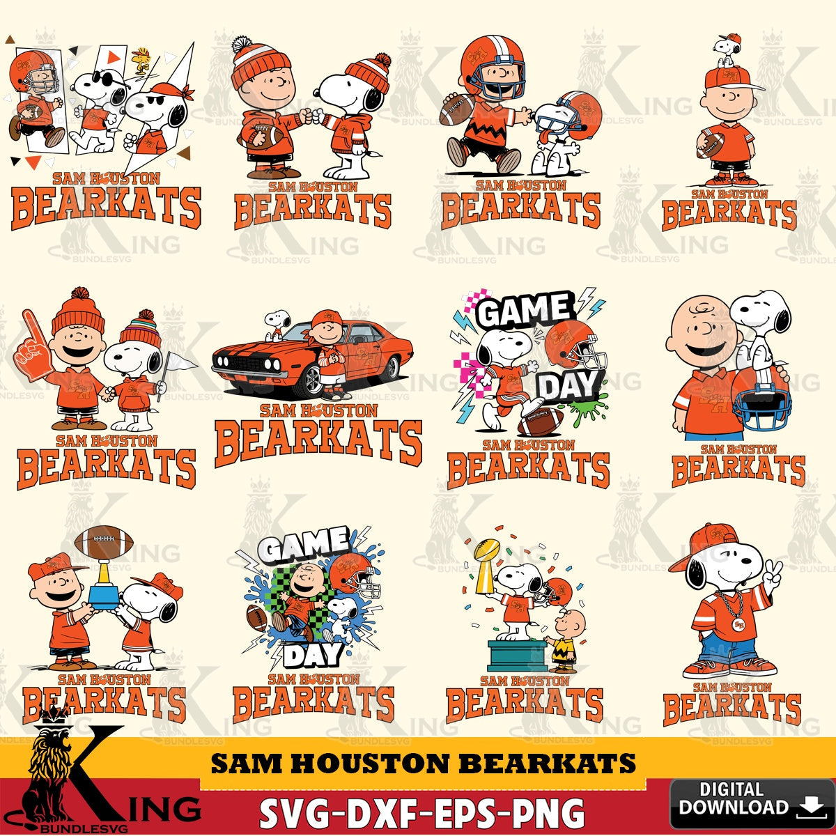Sam Houston Bearkats Peanuts Football NCAA Bundle SVG, Cricut, Cut file  , Digital Download , Instant Download, Peanuts svg, NCAA svg, Football svg, Sport svg