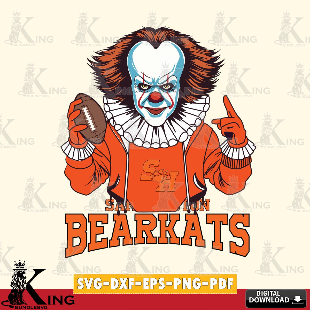 Unique artwork depicting a Sam Houston Bearkats Pennywise football player, a digital download for Cricut Maker and paper crafts.