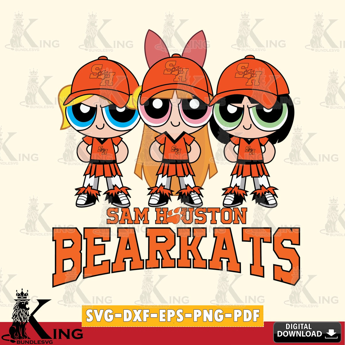 Custom design featuring Sam Houston Bearkats PowerPuff Girls Football, NCAA SVG cut file for personalized gifts and laser projects