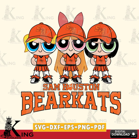 Custom design featuring Sam Houston Bearkats PowerPuff Girls Football, NCAA SVG cut file for personalized gifts and laser projects