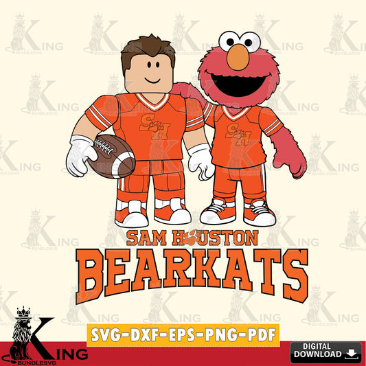 Unique artwork depicting Sam Houston Bearkats Roblox & Elmo Football, a digital download for Cricut Maker and paper crafts