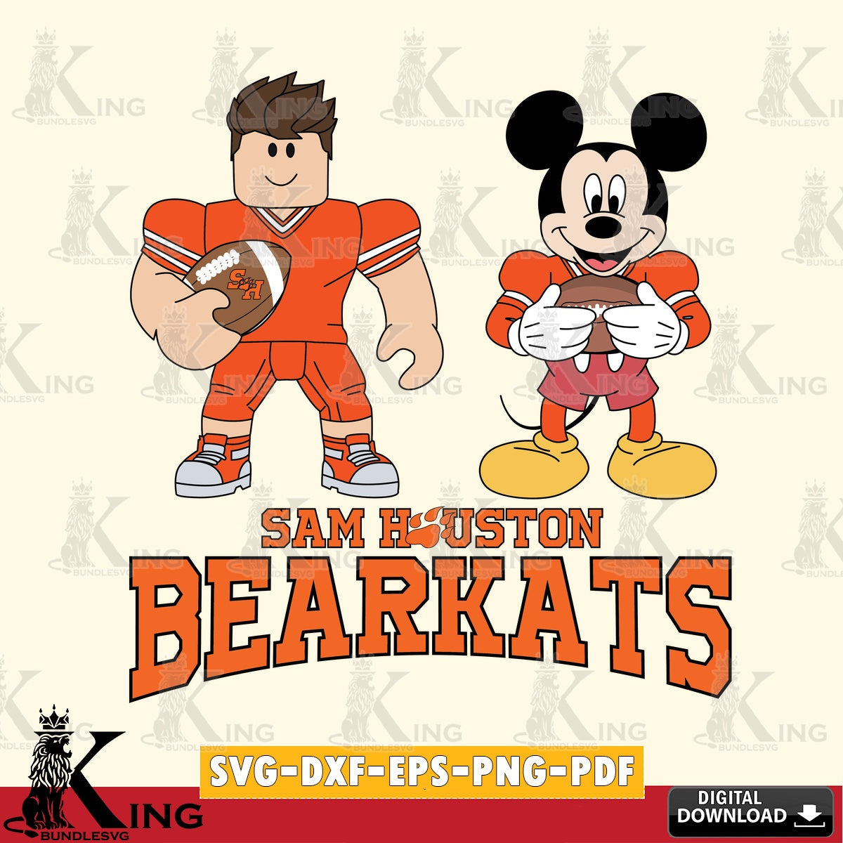 Sam Houston Bearkats Roblox & Mickey Football SVG file , NCAA Cricut,  File cut , Digital Download , PDF File