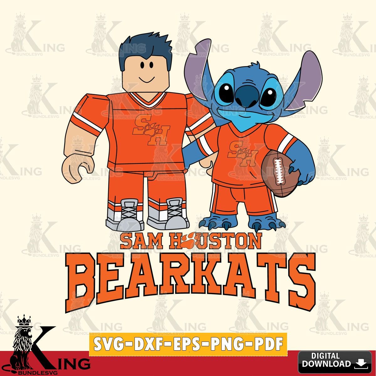Sam Houston Bearkats Roblox & Stitch Football SVG file , NCAA Cricut,  File cut , Digital Download , PDF File