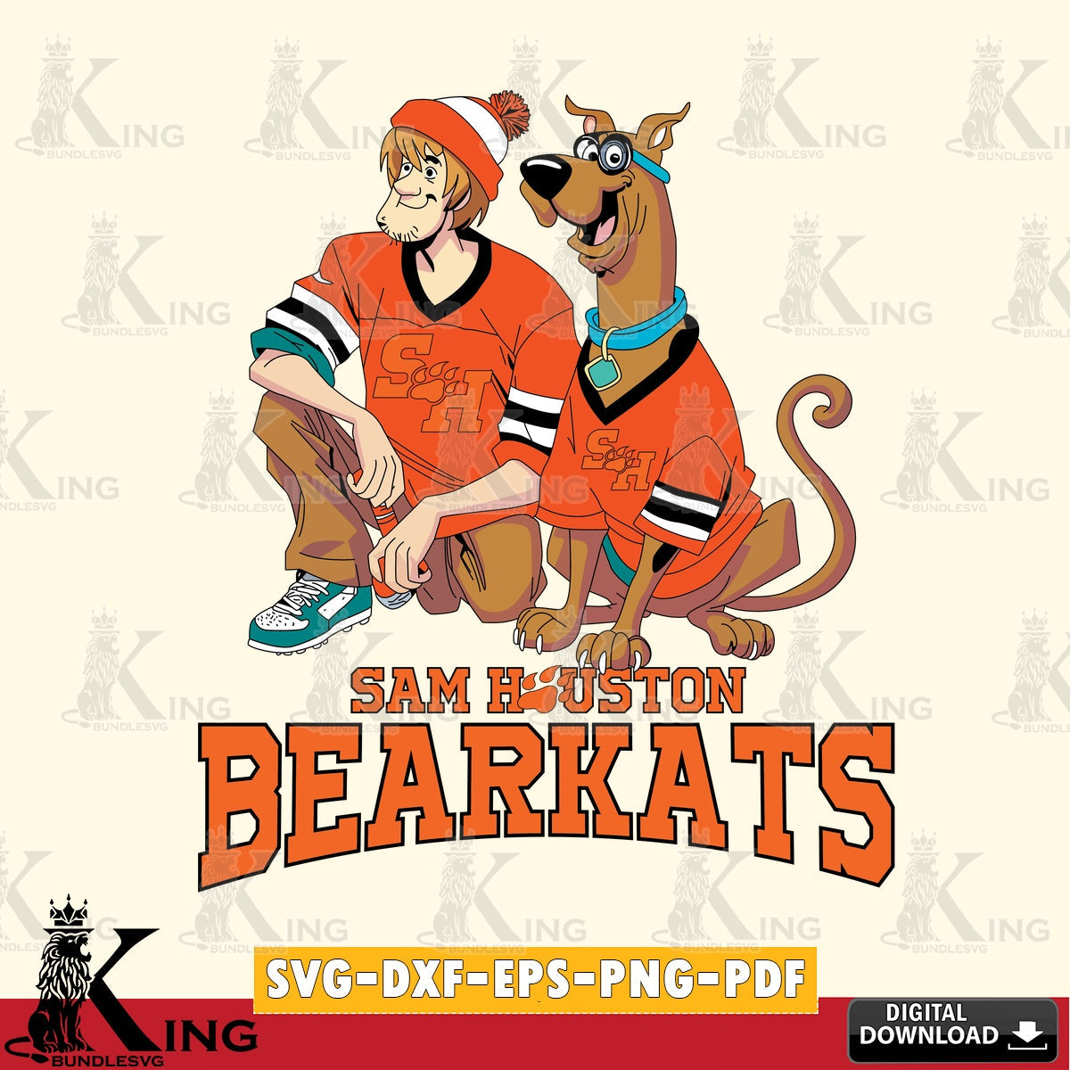 Digital clipart of Sam Houston Bearkats with Shaggy and Scooby Doo football design, SVG cut file for personalized gifts and laser