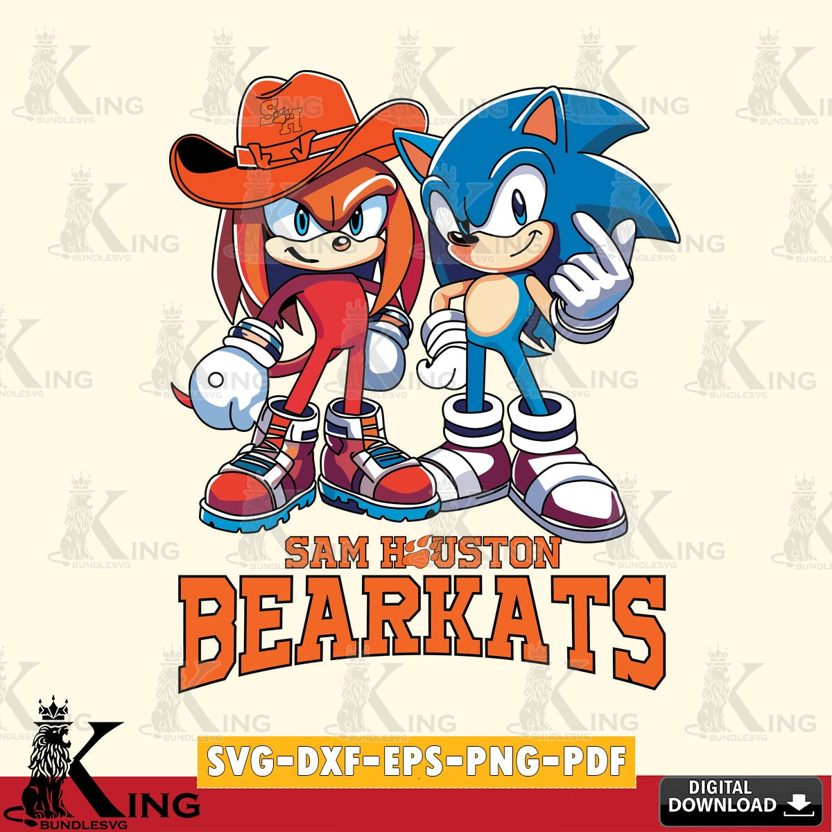 Artistic drawing of Sam Houston Bearkats Sonic & Knuckles Football Mascot PNG clipart for sublimation printing and graphic design