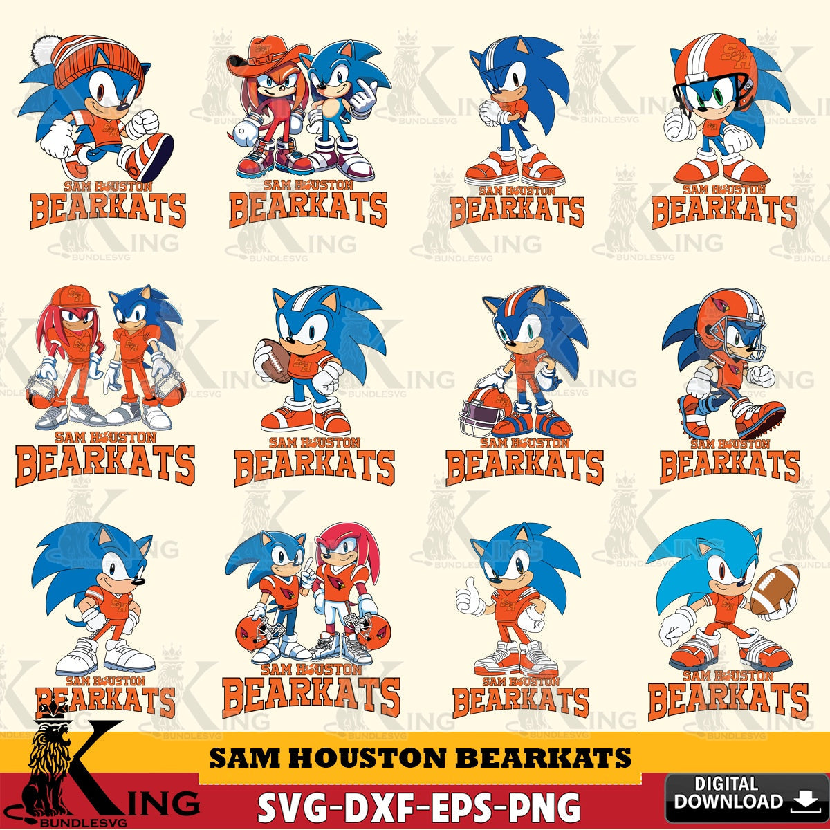 Giant set featuring Sam Houston Bearkats Sonic & Knuckles NCAA Football Bundle, versatile clip art for stickers, decals, and mugs.