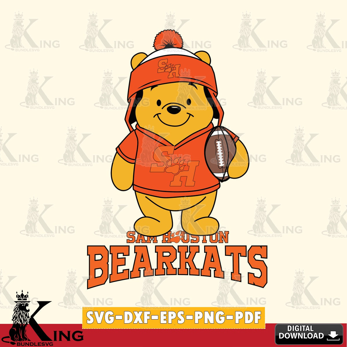 Eye-catching graphic of Sam Houston Bearkats Winnie the Pooh player Football, versatile clip art for stickers, decals, and mugs